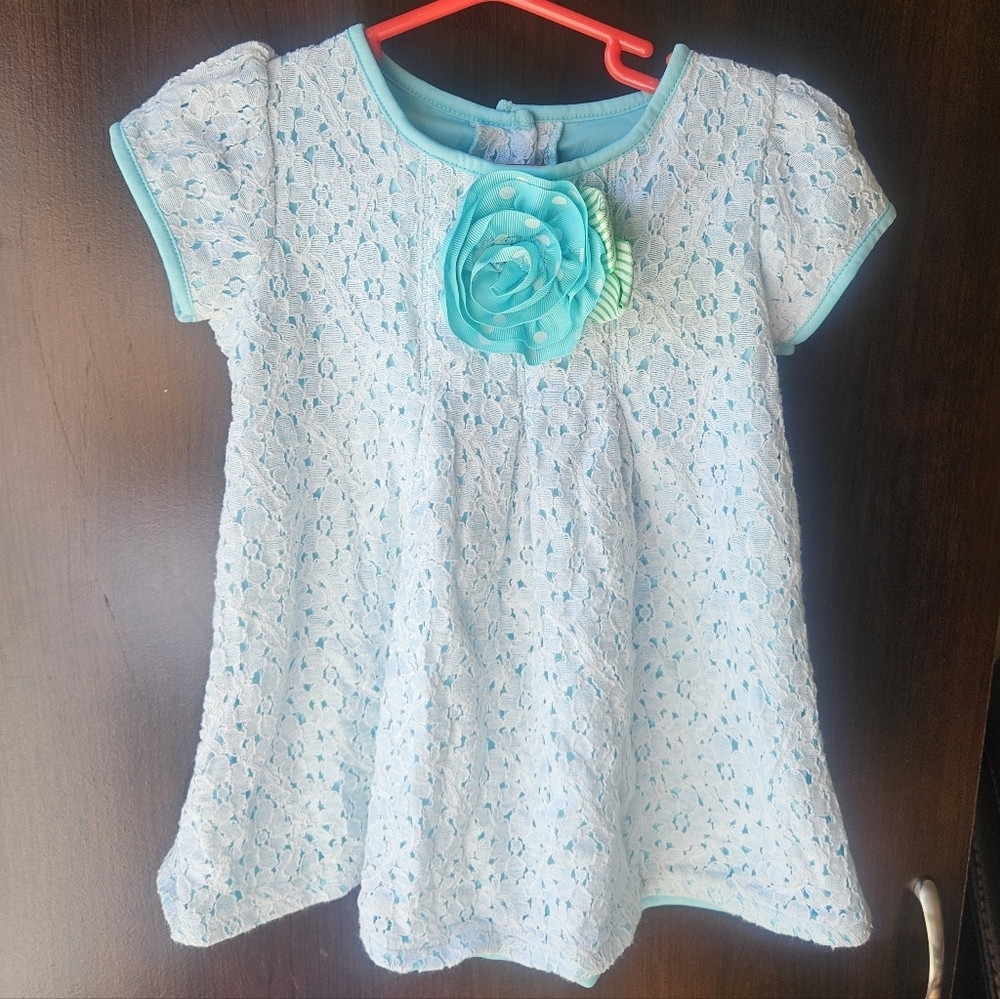 Good Lad Aqua Lace Dress with Floral Detail